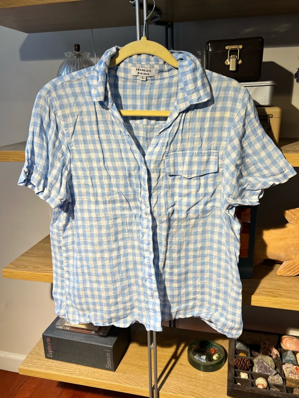 Frankie’s Bikinis Linen Gingham Blouse